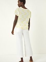Roman Yellow Cotton Broidery Tie Front Blouse - Image 4 of 5