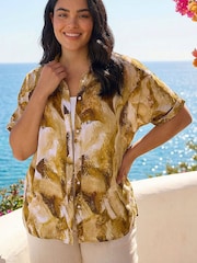 Roman Brown Curve Swirl Print Button Shirt - Image 1 of 4