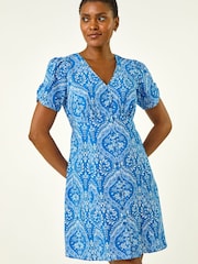 Roman Daisy Print V-Neck Tea Dress - 圖片 4/5