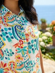 Roman Blue Curve Abstract Print Shirt - Image 4 of 4