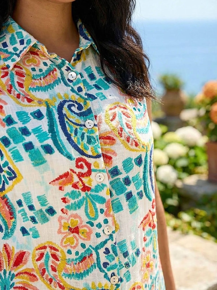 Roman Blue Curve Abstract Print Shirt - Image 4 of 4