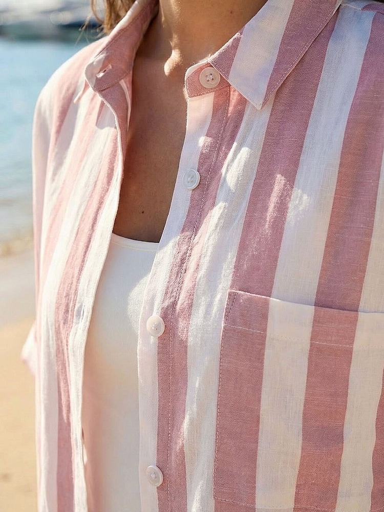 Roman Pink Stripe Print Buttoned Shirt - Image 3 of 3 Roman Pink Stripe Print Buttoned Shirt - Image 3 of 3