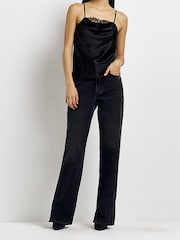 Черный топ на бретелях с кружевной отделкой River Island - Изображение 3 из 8