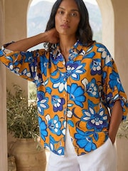 Roman Orange Floral Button Up Shirt - Image 1 of 4