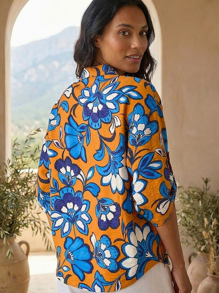 Roman Orange Floral Button Up Shirt - Image 2 of 4