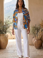 Roman Orange Floral Button Up Shirt - Image 3 of 4
