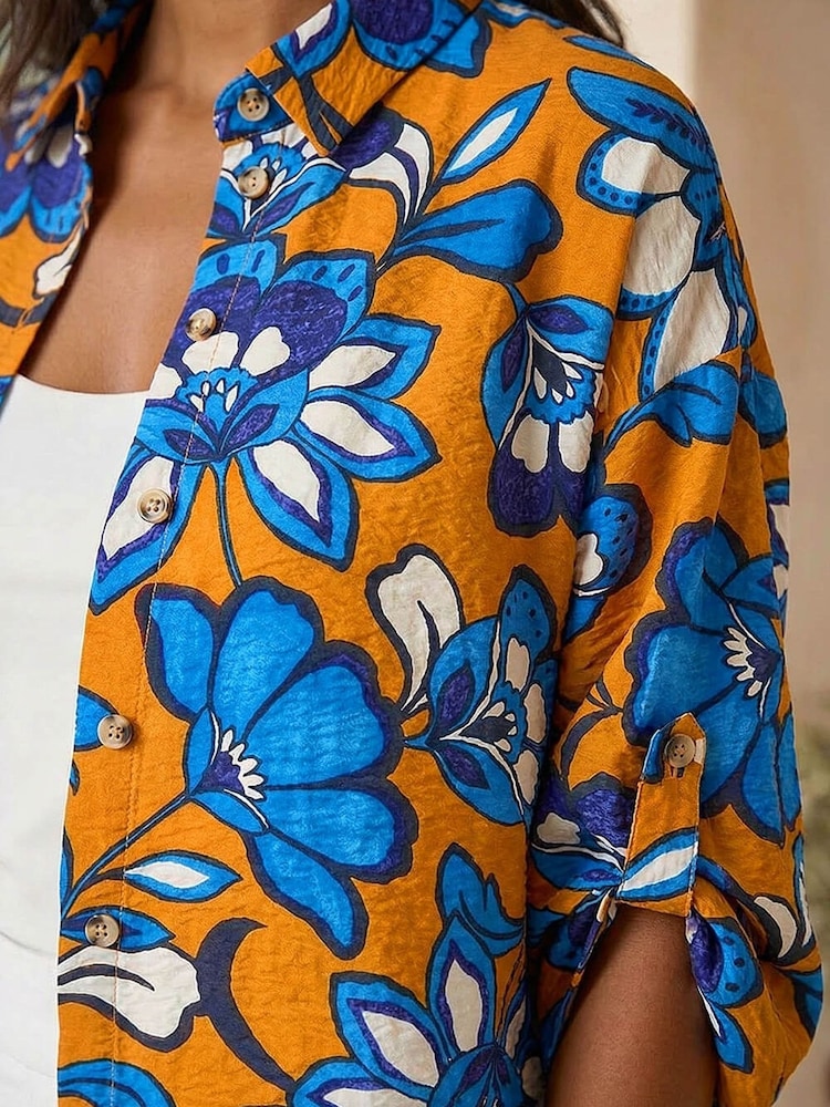 Roman Orange Floral Button Up Shirt - Image 4 of 4