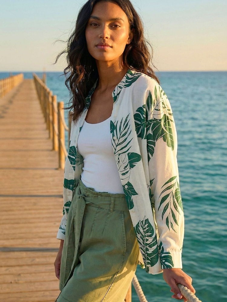 Roman Green Tropical Palm Leaf Buttoned Shirt - Image 1 of 5