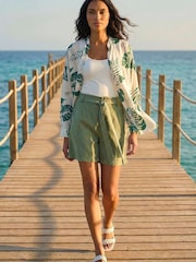 Roman Green Tropical Palm Leaf Buttoned Shirt - Image 2 of 5