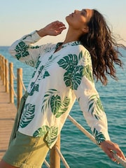 Roman Green Tropical Palm Leaf Buttoned Shirt - Image 4 of 5
