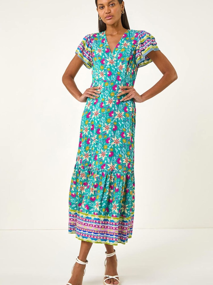 Roman Blue Floral Border Print Maxi Dress - Image 2 of 5 Roman Blue Floral Border Print Maxi Dress - Image 2 of 5