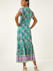 Roman Blue Floral Border Print Maxi Dress - Image 3 of 5