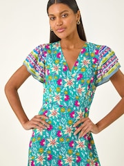Roman Blue Floral Border Print Maxi Dress - Image 4 of 5