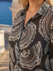 Roman Black Curve Abstract Print Woven Shirt - Image 4 of 4