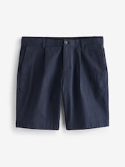 Navy Blue Check Straight Pleat Chino Shorts - Image 7 of 9