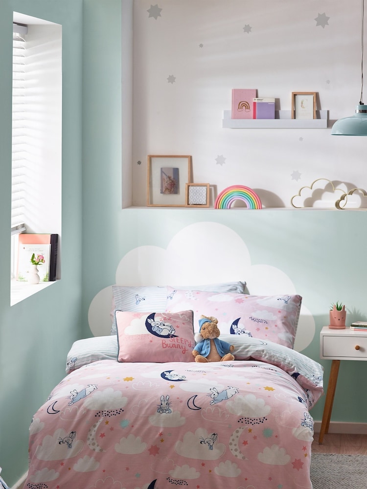 Peter Rabbit™ Pink Sleepy Head Timeless Printed Duvet Cover and Pillowcase Set - Image 1 of 4