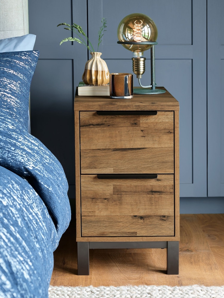 Dark Bronx Oak Effect 2 Drawer Bedside Table - Image 1 of 6