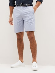 Blue Stripe Belted Chino Shorts with Stretch - Image 1 of 8