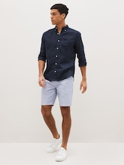 Blue Stripe Belted Chino Shorts with Stretch - Image 2 of 8