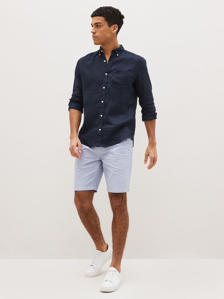 Blue Stripe Belted Chino Shorts with Stretch - Image 2 of 8