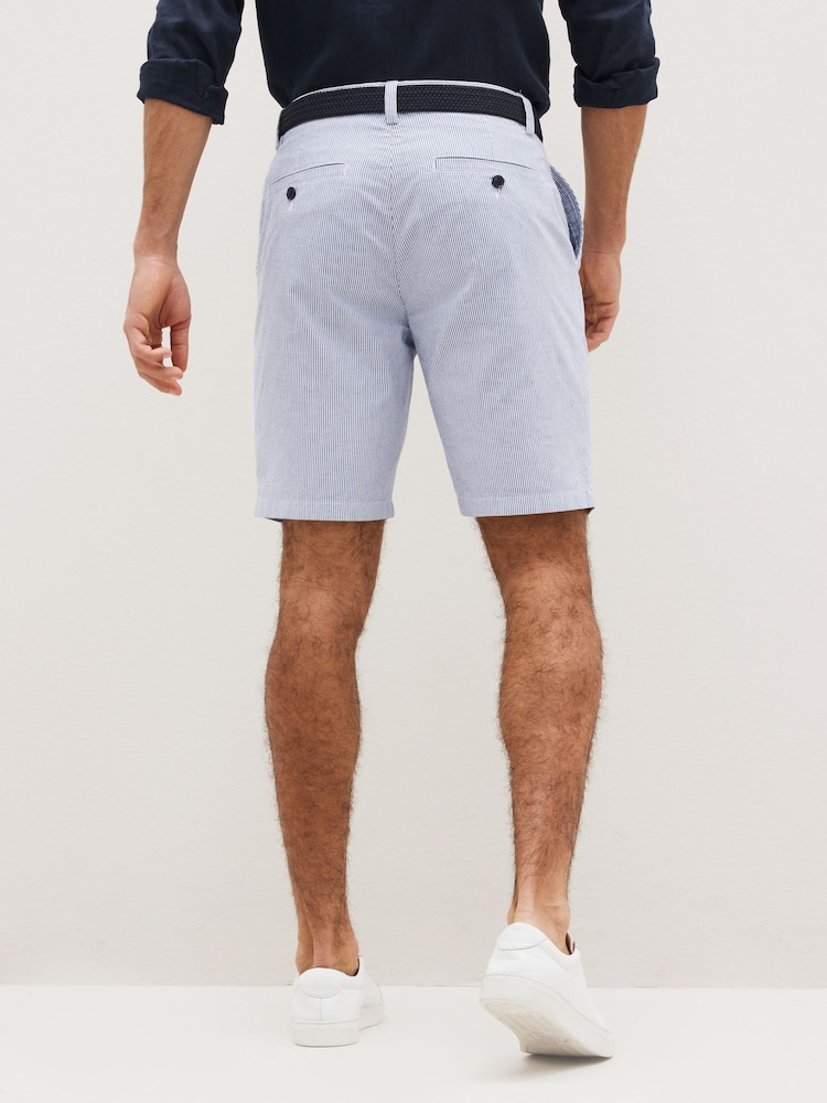 Blue Stripe Belted Chino Shorts with Stretch - Image 3 of 8