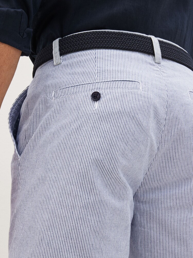 Blue Stripe Belted Chino Shorts with Stretch - Image 5 of 8