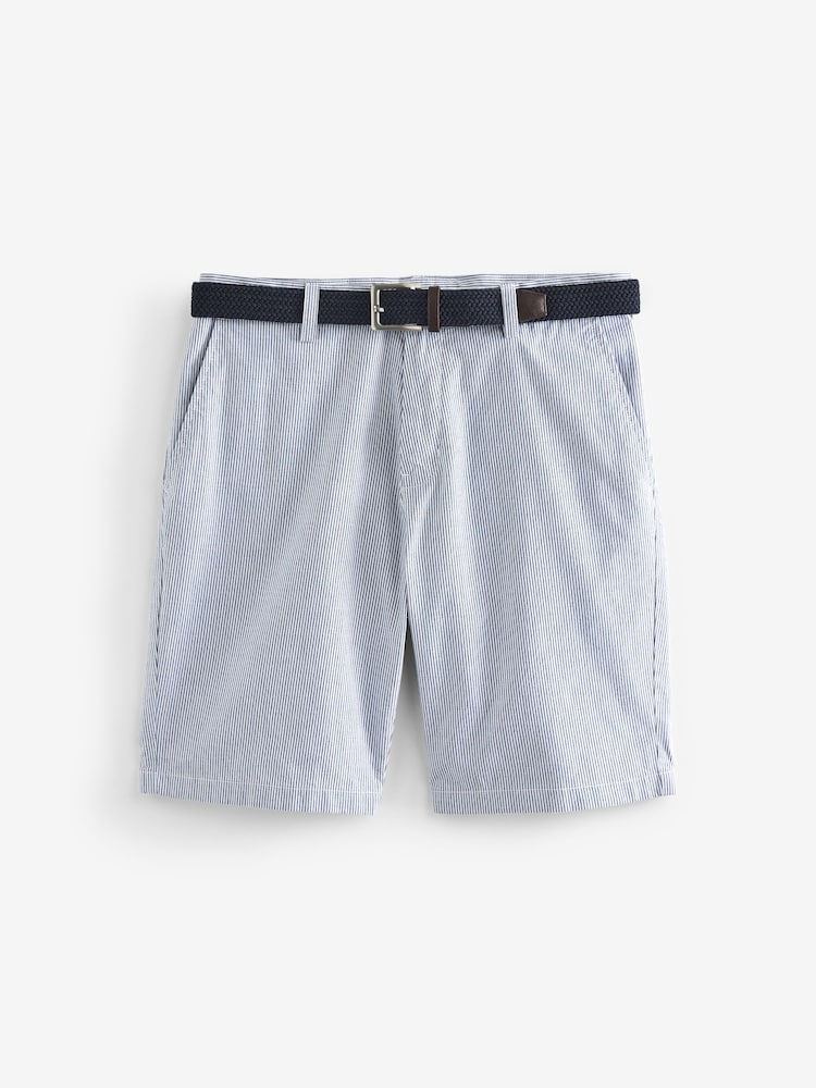 Blue Stripe Belted Chino Shorts with Stretch - Image 6 of 8