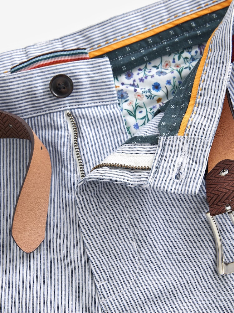 Blue Stripe Belted Chino Shorts with Stretch - Image 7 of 8