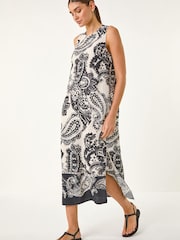 Roman Black Paisley Print A-Line Midi Dress - Image 1 of 5