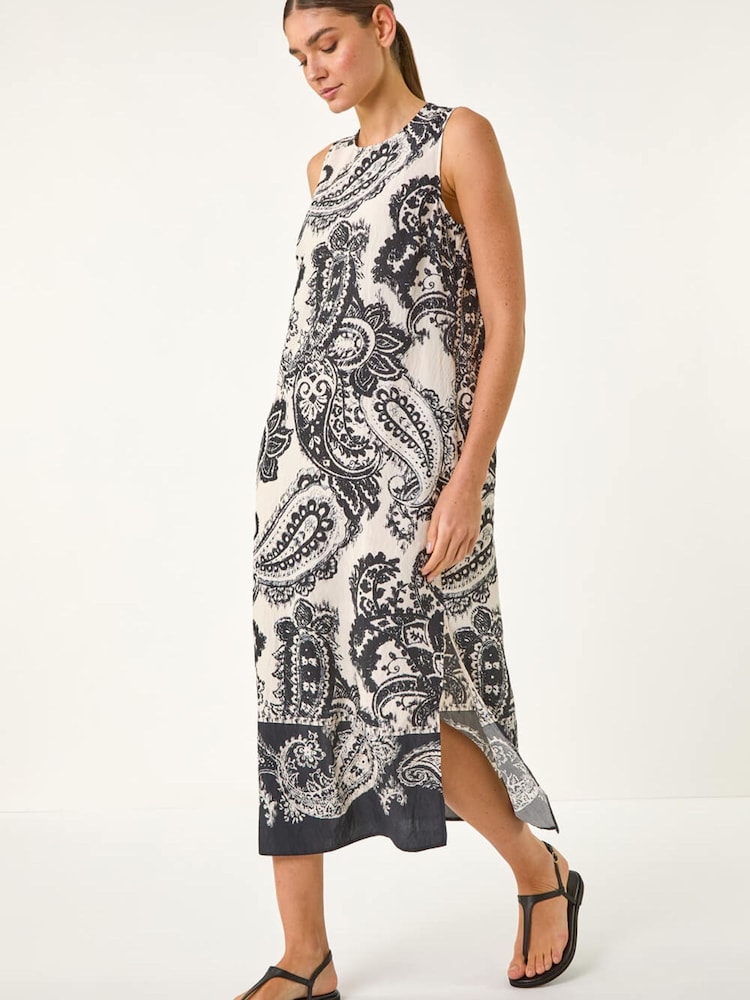 Roman Black Paisley Print A-Line Midi Dress - Image 1 of 5