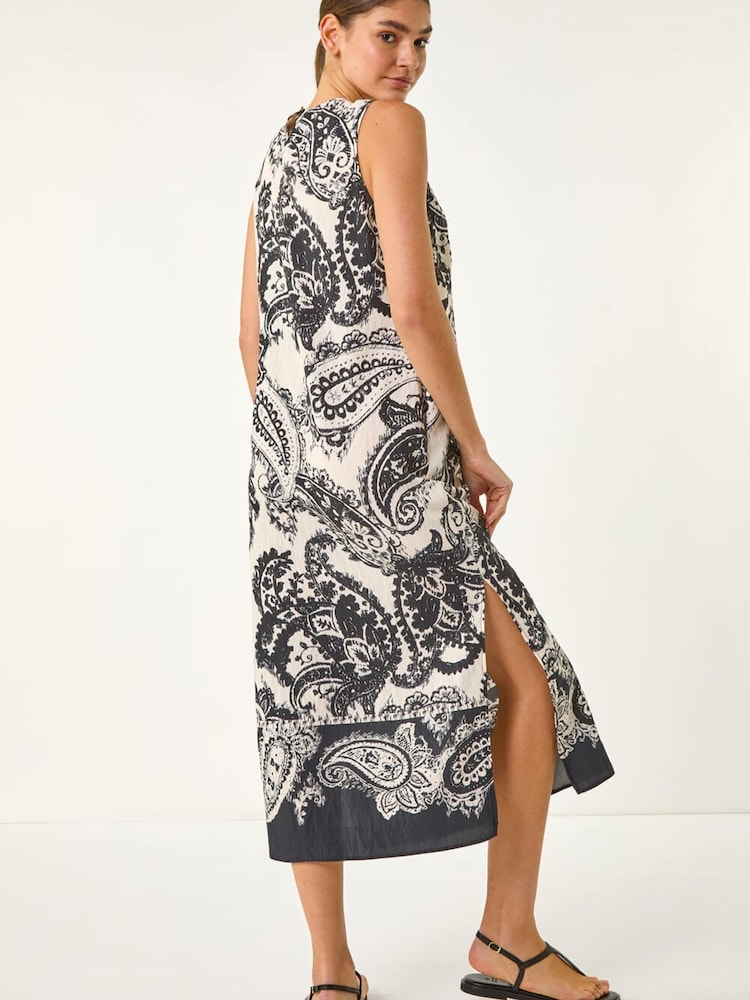 Roman Black Paisley Print A-Line Midi Dress - Image 2 of 5