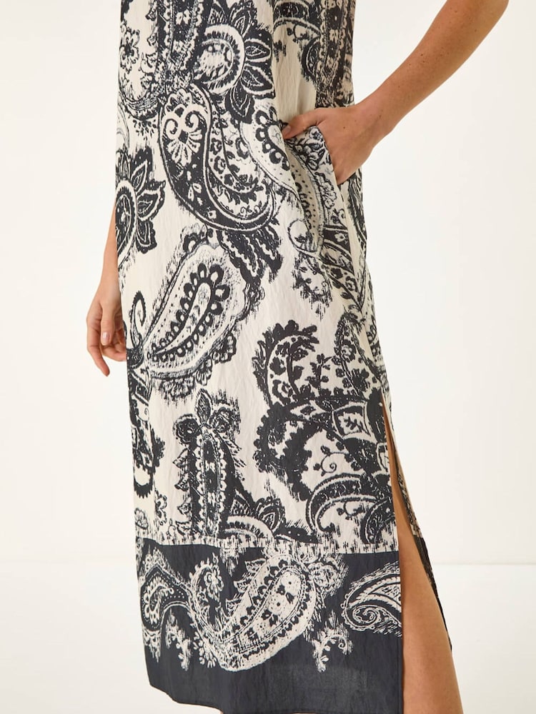 Roman Black Paisley Print A-Line Midi Dress - Image 5 of 5