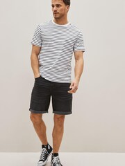Washed Black Straight Stretch Denim Shorts - Image 1 of 6