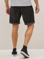 Washed Black Straight Stretch Denim Shorts - Image 2 of 6