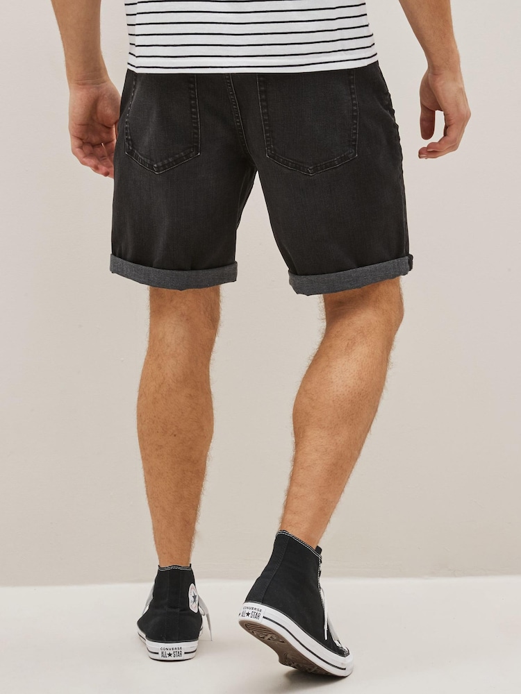 Washed Black Straight Stretch Denim Shorts - Image 2 of 6