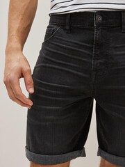 Washed Black Straight Stretch Denim Shorts - Image 3 of 6