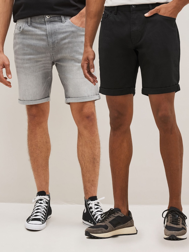 Black/Light Grey 2 Pack 2 Pack Stretch Denim Shorts - Image 9 of 10