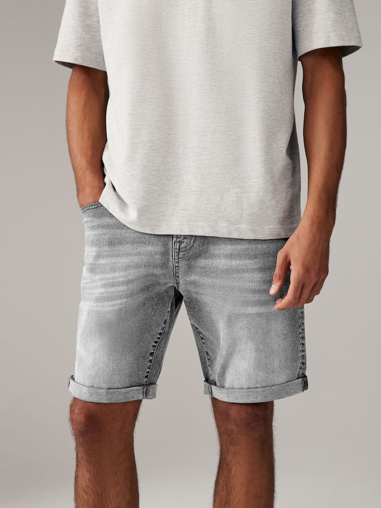 Black/Light Grey 2 Pack 2 Pack Stretch Denim Shorts - Image 3 of 10