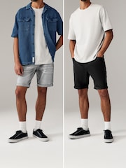 Black/Light Grey 2 Pack 2 Pack Stretch Denim Shorts - Image 5 of 10