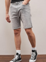 Light Grey Straight Stretch Denim Shorts - Image 1 of 5