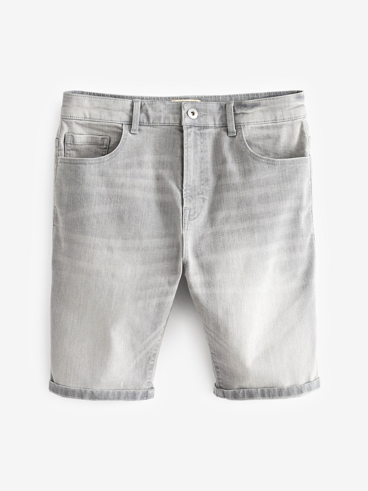Light Grey Straight Stretch Denim Shorts - Image 2 of 5