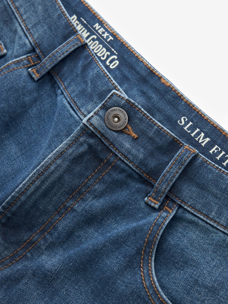 Mid Blue Slim Fit Stretch Denim Shorts - Image 6 of 9