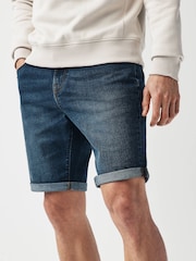 Srednje modra - Raven kroj - Raztegljive denim kratke hlače - Slika 1 iz 9