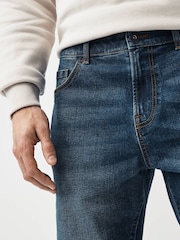 Srednje modra - Raven kroj - Raztegljive denim kratke hlače - Slika 4 iz 9