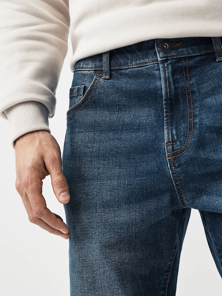 Mid Blue Straight Fit Stretch Denim Shorts - Image 4 of 9