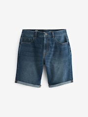 Srednje modra - Raven kroj - Raztegljive denim kratke hlače - Slika 5 iz 9