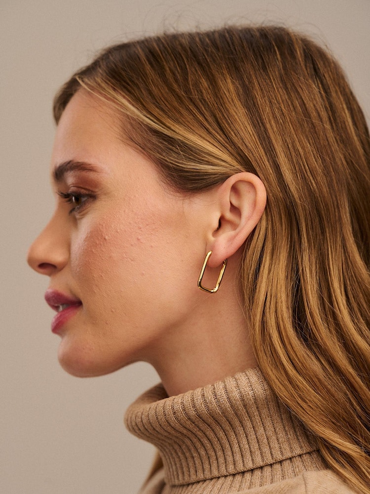 Orelia London Gold Plated Clean Metal Squoval Hoop Earrings - Image 4 of 4