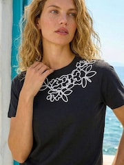Roman Black Embroidered Stretch T-Shirt - Image 1 of 4