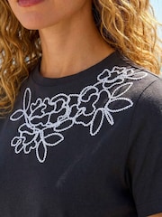 Roman Black Embroidered Stretch T-Shirt - Image 4 of 4
