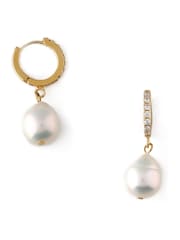Orelia London 18K Gold Pearl Drop Pave Huggie Hoop Earrings - Image 1 of 2